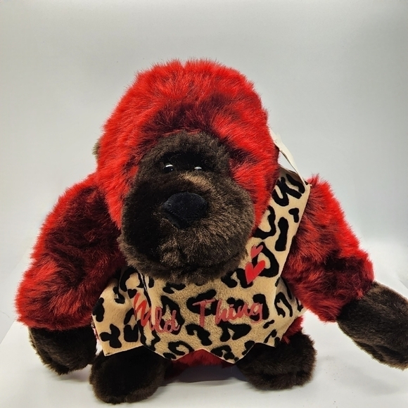DanDee Vintage Wild Thing Gorilla plush stuffed animal Red Wine scarlet fur - Picture 1 of 11